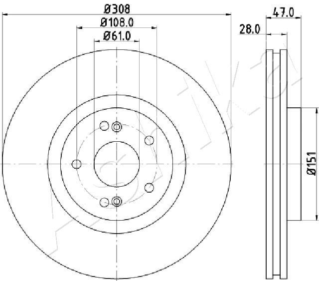 ASHIKA 60-00-0703: Disc de frână Ř: 308mm, ventilat, Ř: 308mm