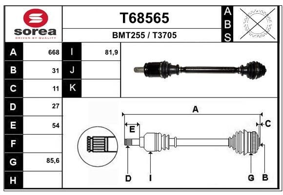 EAI T68565: Drivaxel 668mm