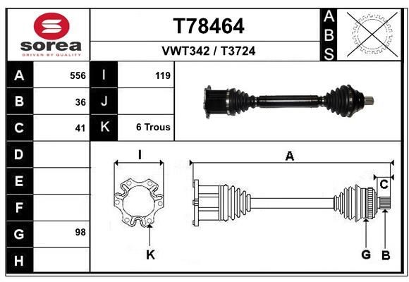 EAI T78464: Hnací hriadeľ 556mm