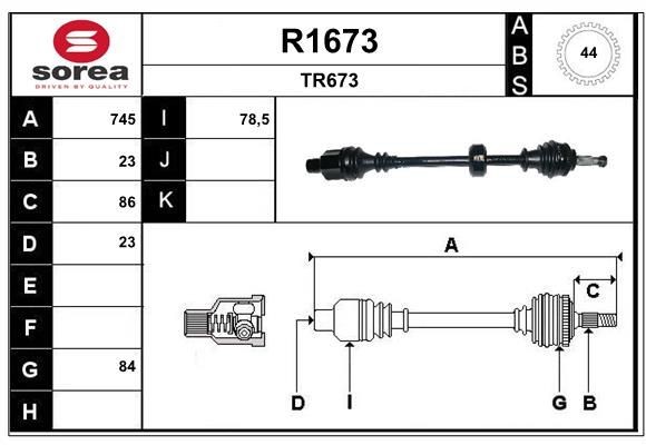 SNRA R1673: Drivaxel 745mm