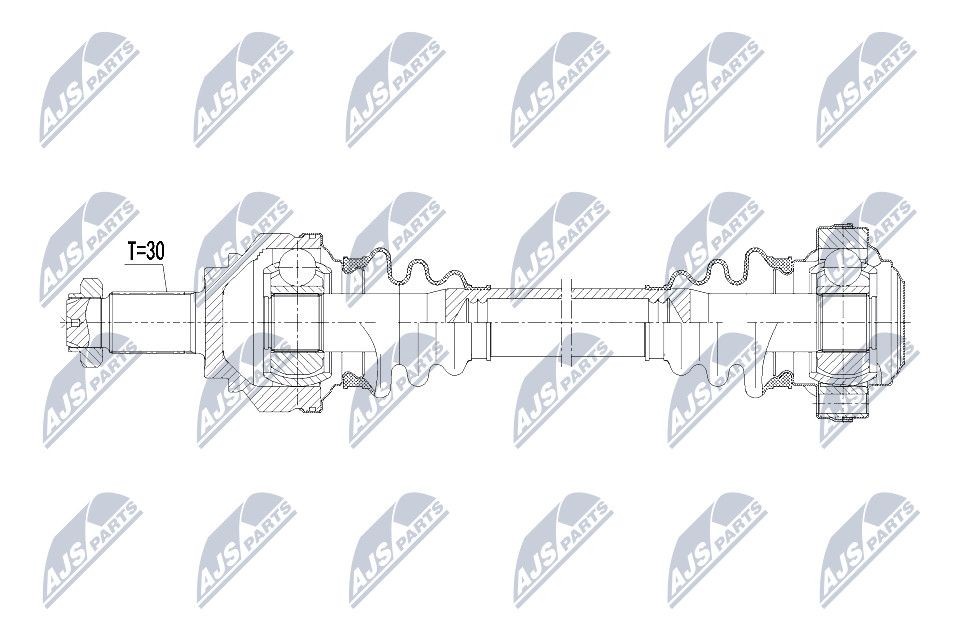 NTY NPW-BM-083: Pusašis galinė kairė ašis, 611mm, su veržle