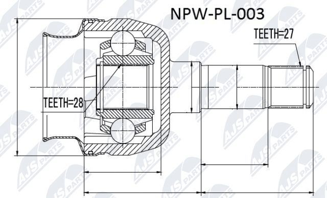 NTY NPW-PL-003: Liigendlaager, veovõll esisild vasakul, esisild paremal
