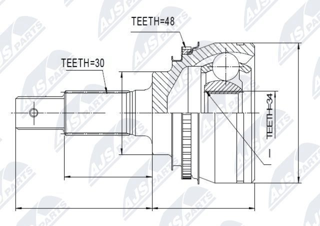 NTY NPZ-TY-029: Kit giunti semiasse Assale anteriore Sx, Assale anteriore Dx, con anello sicurezza lato posteriore