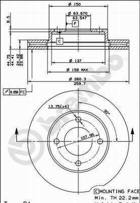 BREMBO 09.4866.30: Disc de frână PRIME LINE Ř: 260mm, ventilat interior, Ř: 260mm