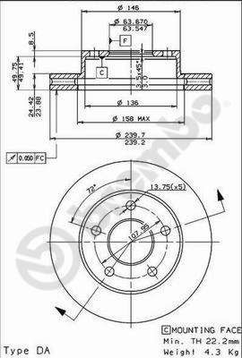 BREMBO 09.4914.40: Piduriketas PRIME LINE Ø: 240mm, sisemine õhutus, Ø: 240mm