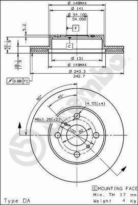 BREMBO 09.5703.10: Disc de frână PRIME LINE Ř: 243mm, ventilat interior, Ř: 243mm