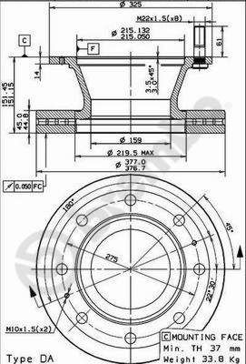 BREMBO 09.7929.30: Disc de frână PRIME LINE Ř: 377mm, ventilat interior, Ř: 377mm