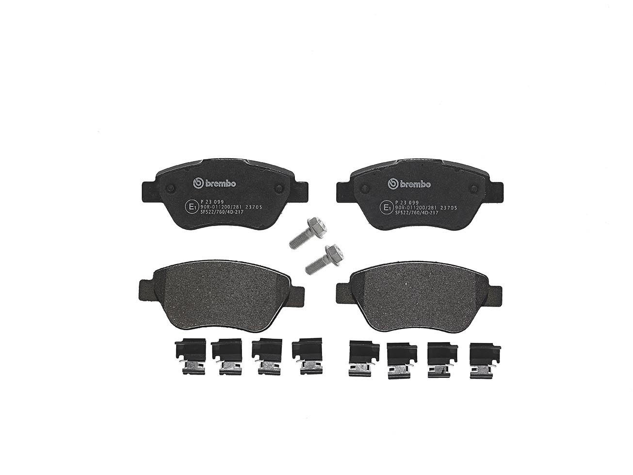 BREMBO P 23 099: Kit pastiglie freni PRIME LINE con accessori, con bulloni pinza freno, con lamierino anticigolío