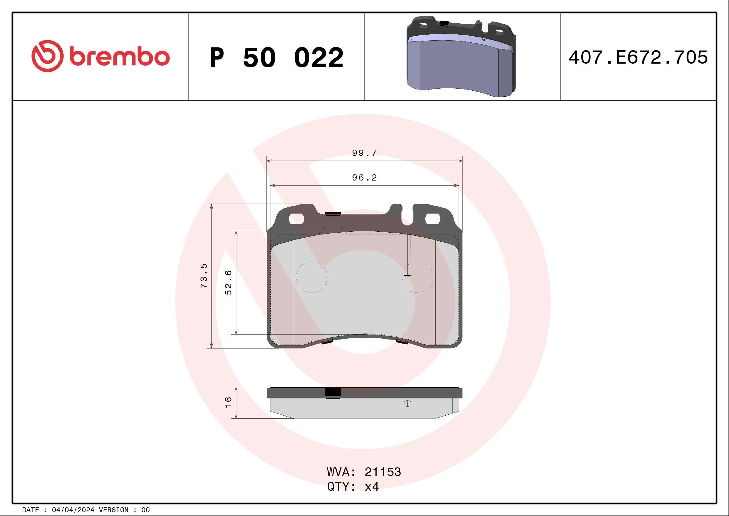 BREMBO P 50 022: Stabdžių kaladėlės PRIME LINE be priedų, su apsaugos nuo girgždėjimo plokšte