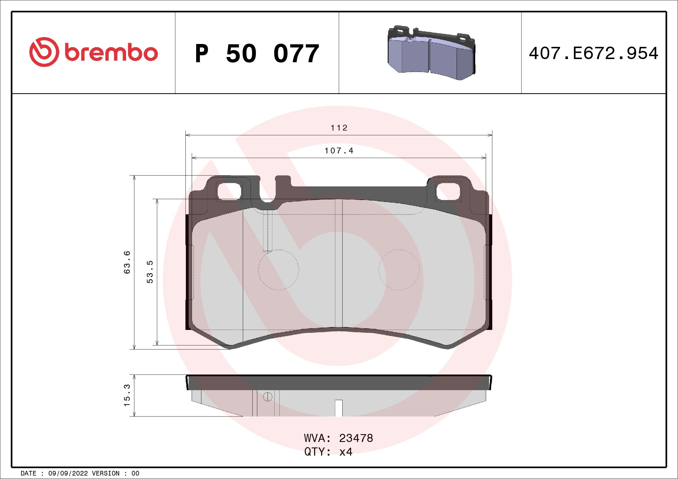BREMBO P 50 077: Piduriklotsid PRIME LINE ilma lisavarustuseta, koos kokkusurumisvastase plekiga