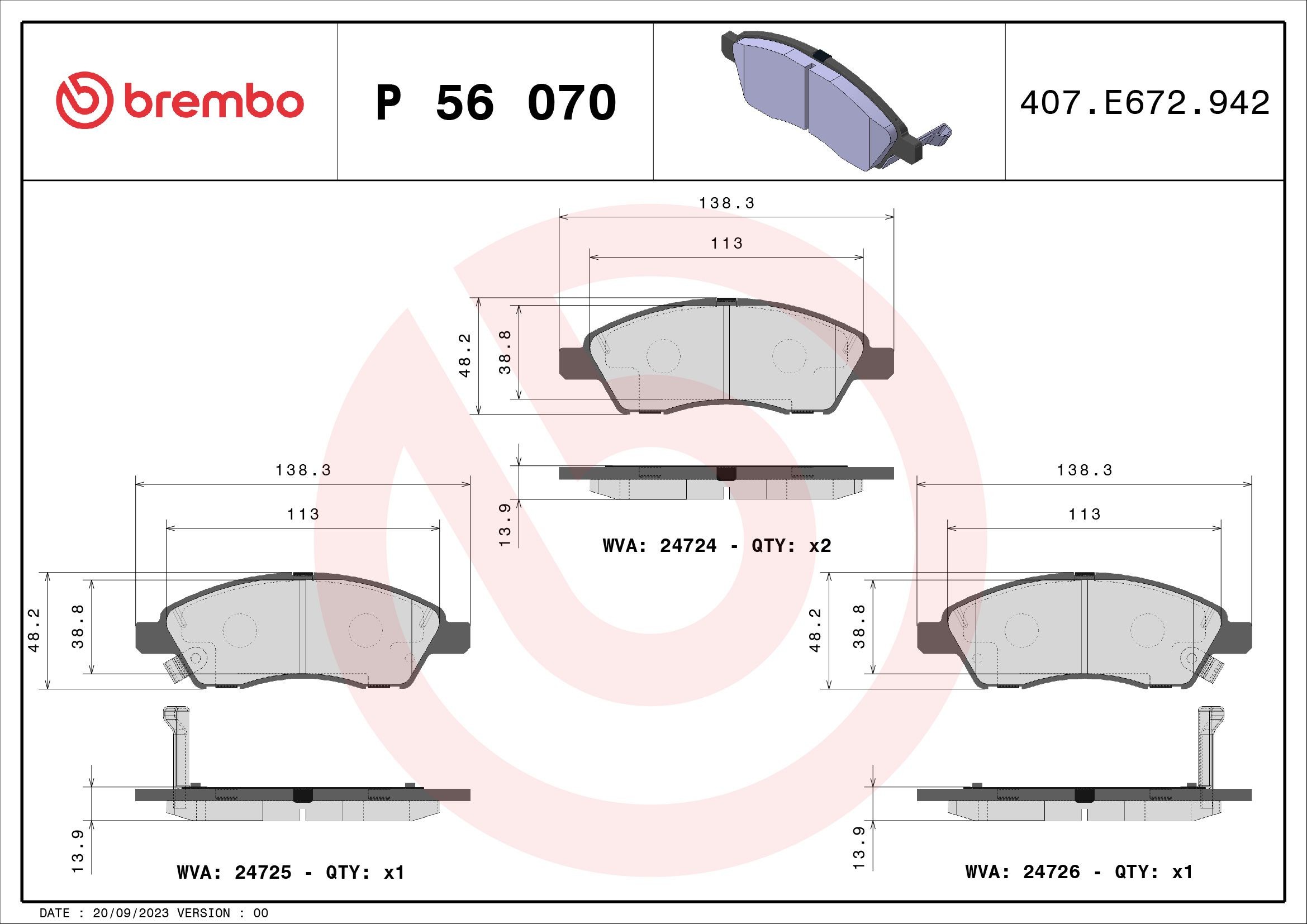 BREMBO P 56 070: Piduriklotsid PRIME LINE ilma lisavarustuseta, koos kokkusurumisvastase plekiga
