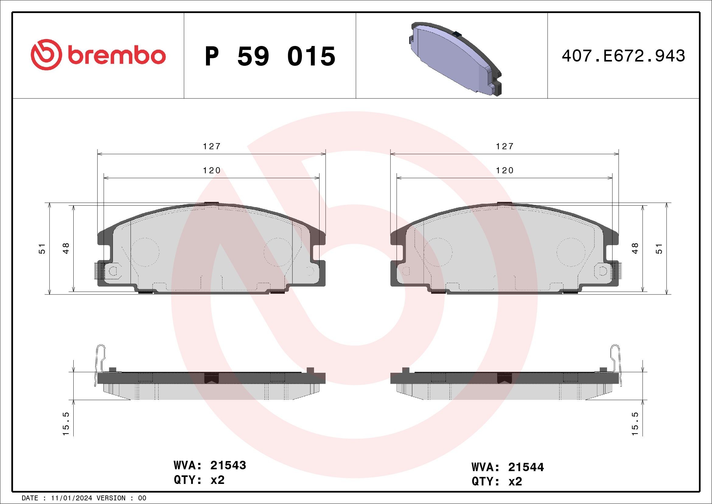 BREMBO P 59 015: Piduriklotsid PRIME LINE ilma lisavarustuseta, koos kokkusurumisvastase plekiga