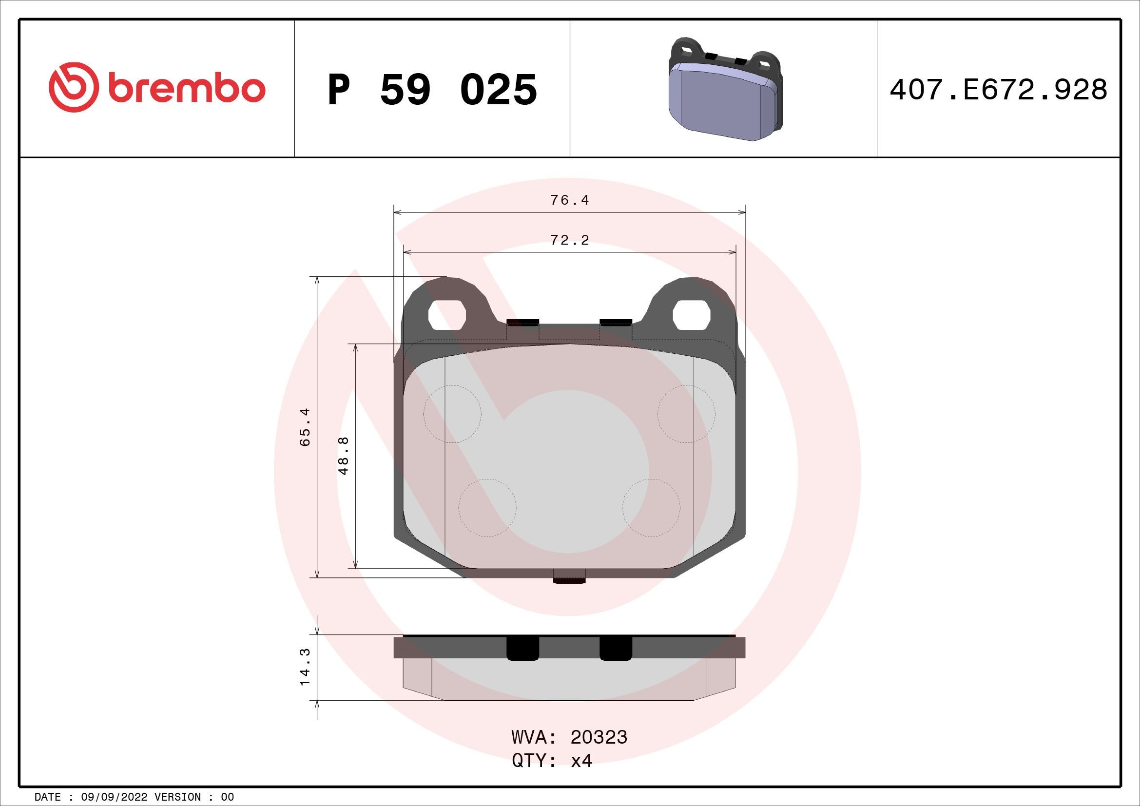 BREMBO P 59 025: Piduriklotsid PRIME LINE ilma lisavarustuseta, koos kokkusurumisvastase plekiga