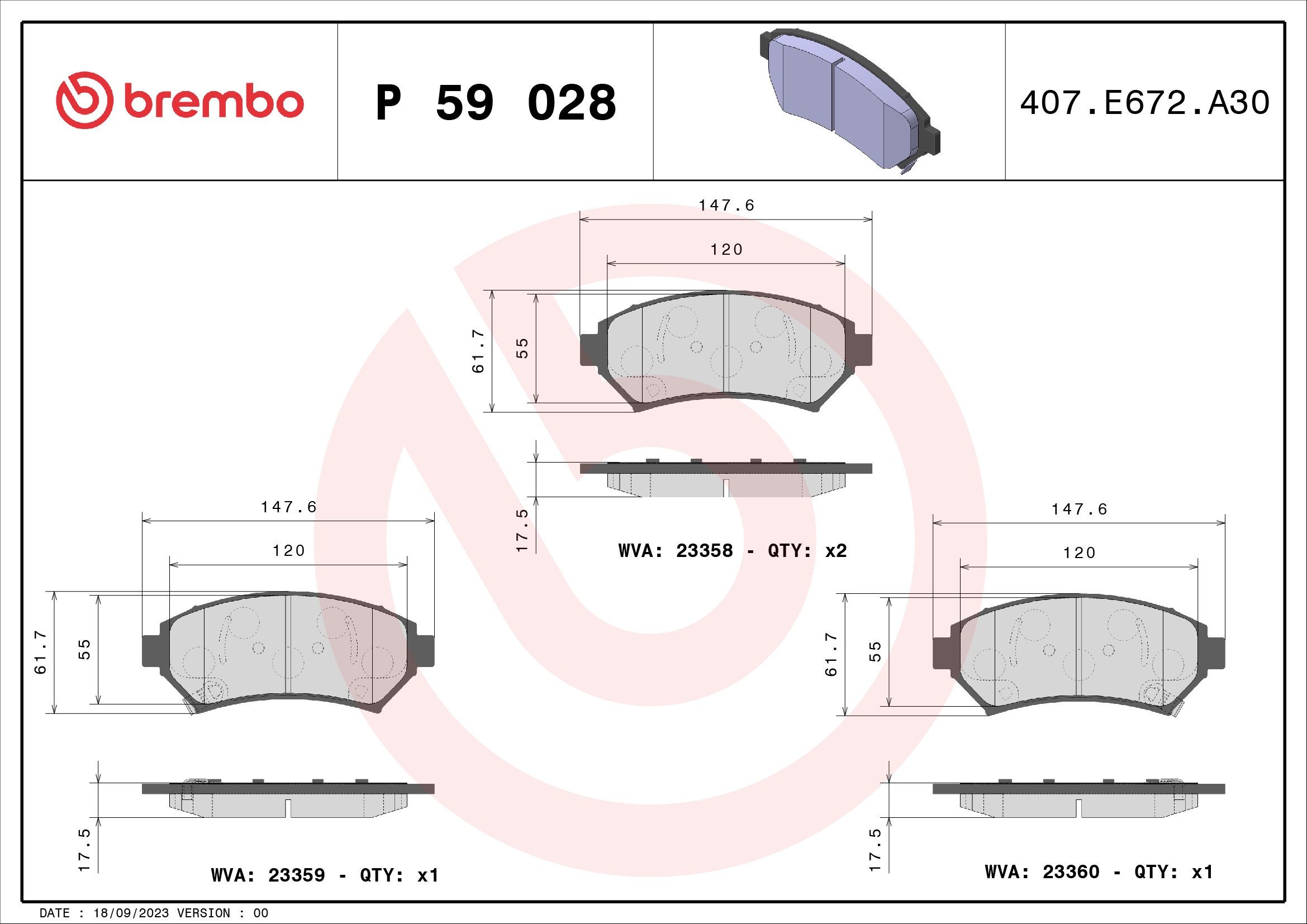 BREMBO P 59 028: Piduriklotsid PRIME LINE ilma lisavarustuseta, koos kokkusurumisvastase plekiga