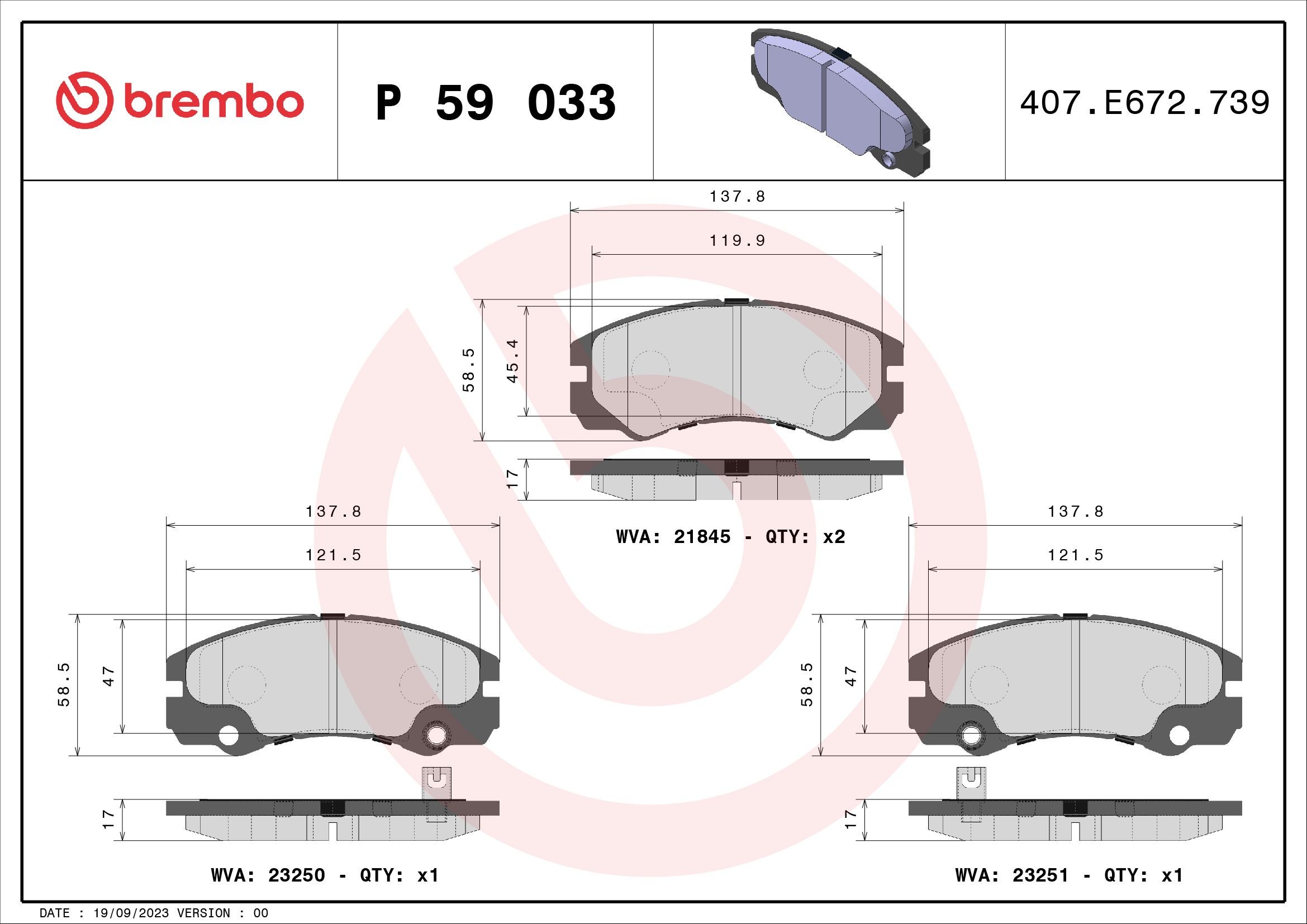 BREMBO P 59 033: Plaquettes de frein PRIME LINE sans accessoires, avec tôle anti-bruit