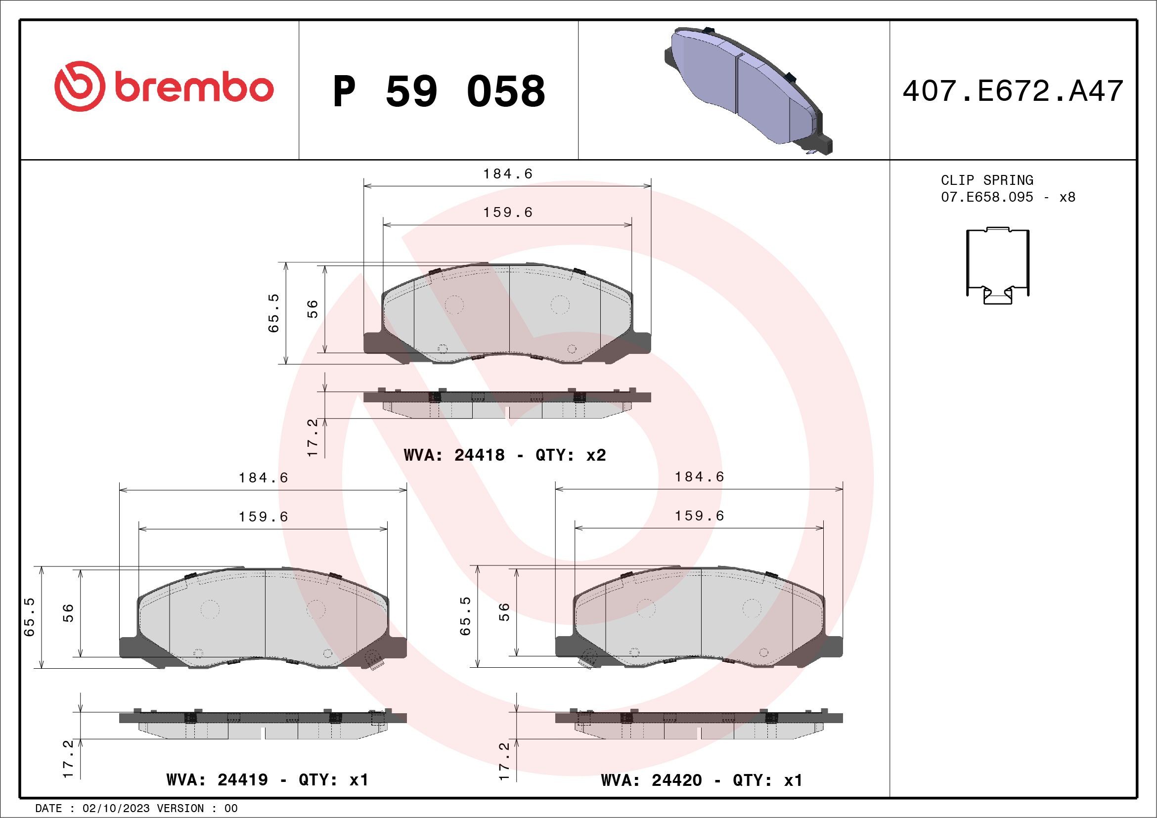 BREMBO P 59 058: Plăcuțe de frână PRIME LINE cu acceasorii, cu clema piston, cu tabla anti scartait