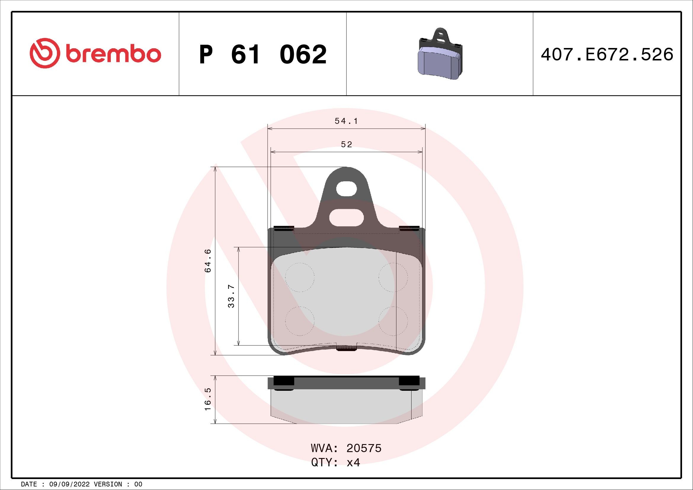 BREMBO P 61 062: Plăcuțe de frână PRIME LINE fara accesorii, cu tabla anti scartait