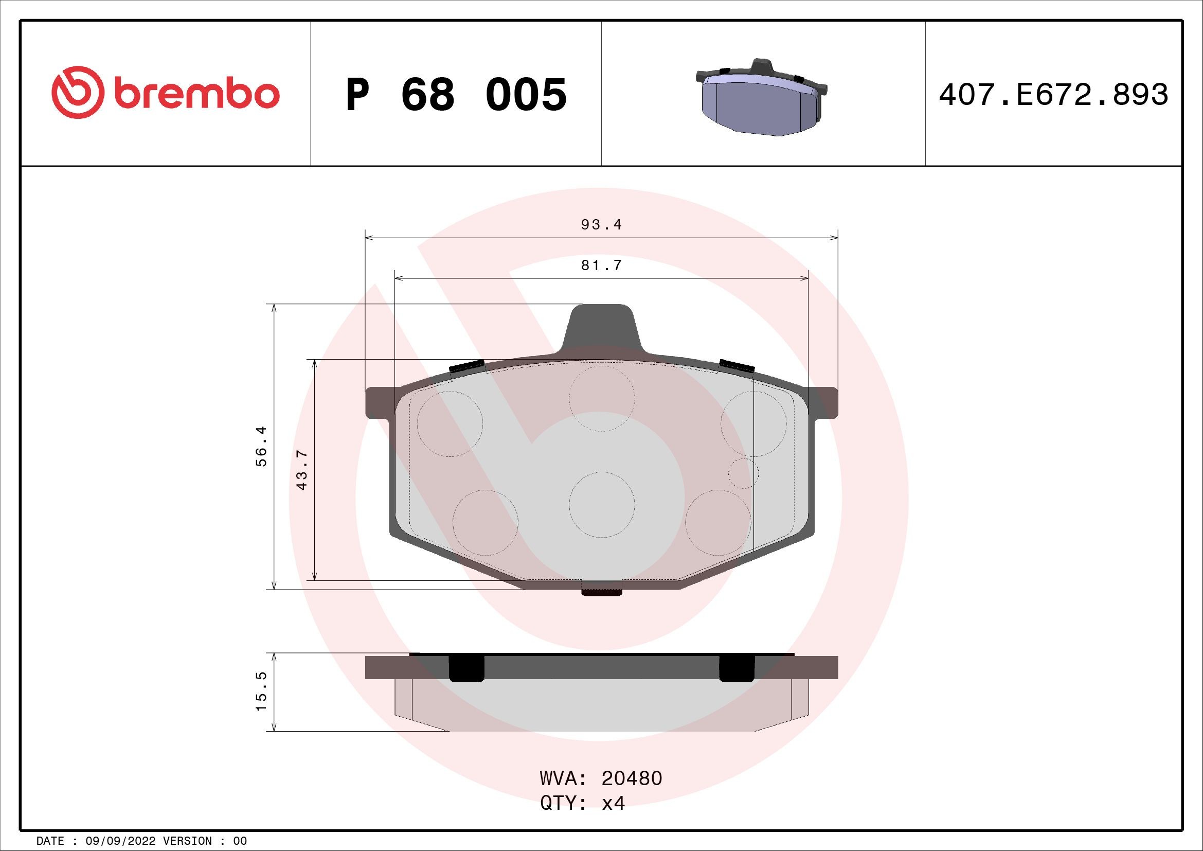 BREMBO P 68 005: Bromsbelägg PRIME LINE utan tillbehör, Anti-skrik-plåt
