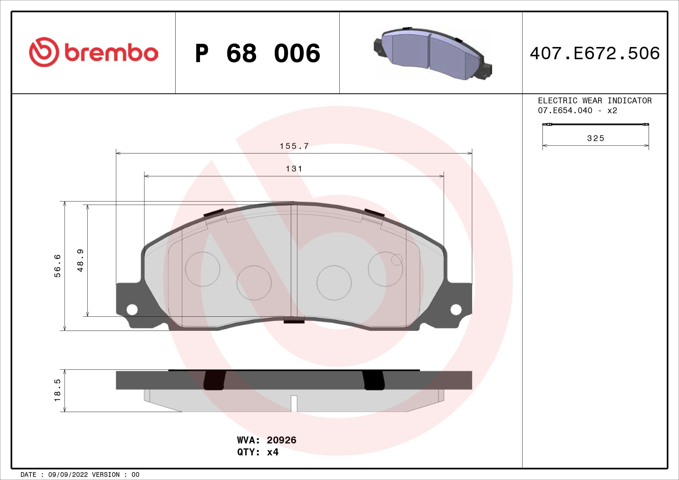 BREMBO P 68 006: Piduriklotsid PRIME LINE ilma lisavarustuseta, koos kokkusurumisvastase plekiga