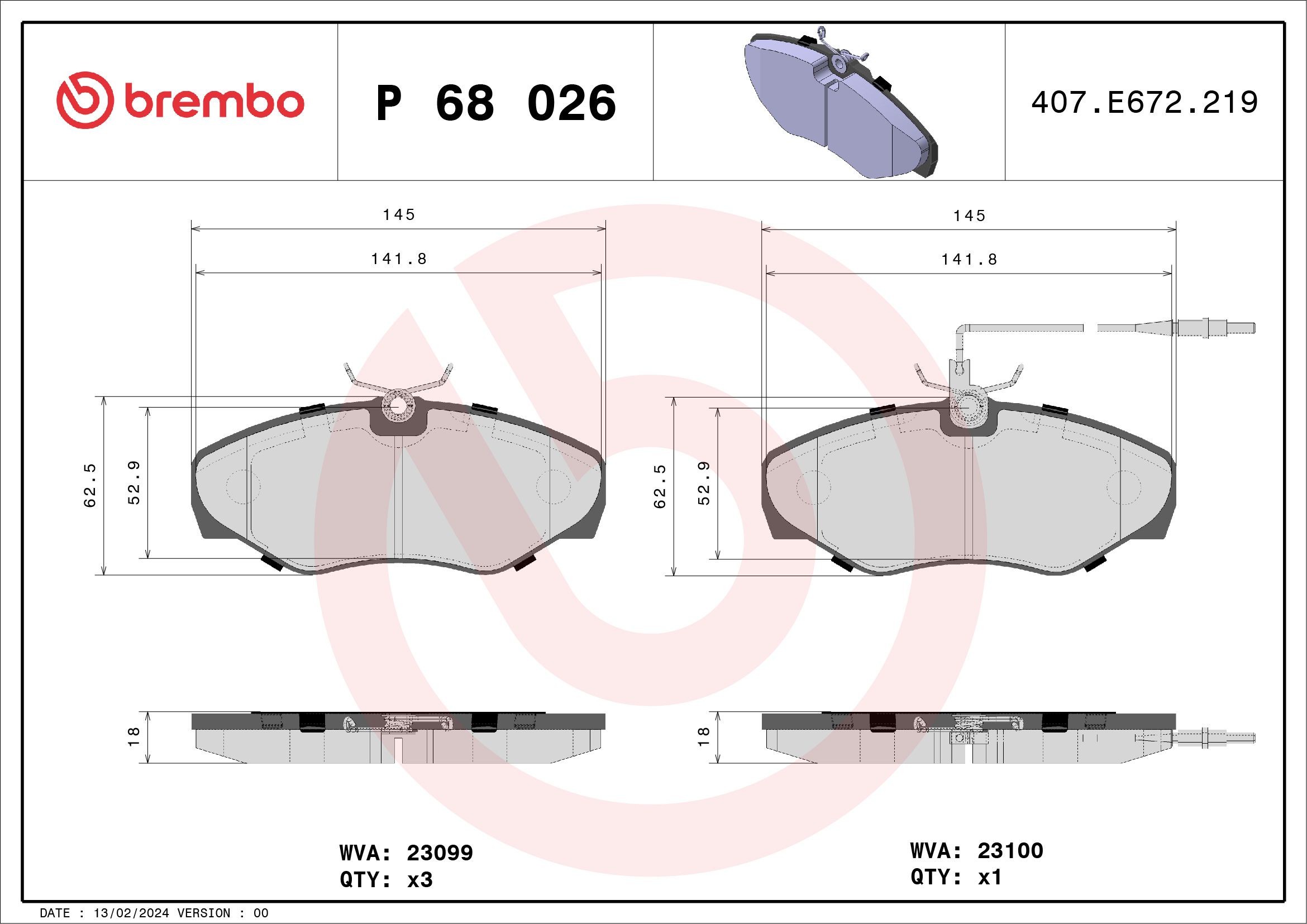 BREMBO P 68 026: Plăcuțe de frână PRIME LINE fara accesorii, cu tabla anti scartait