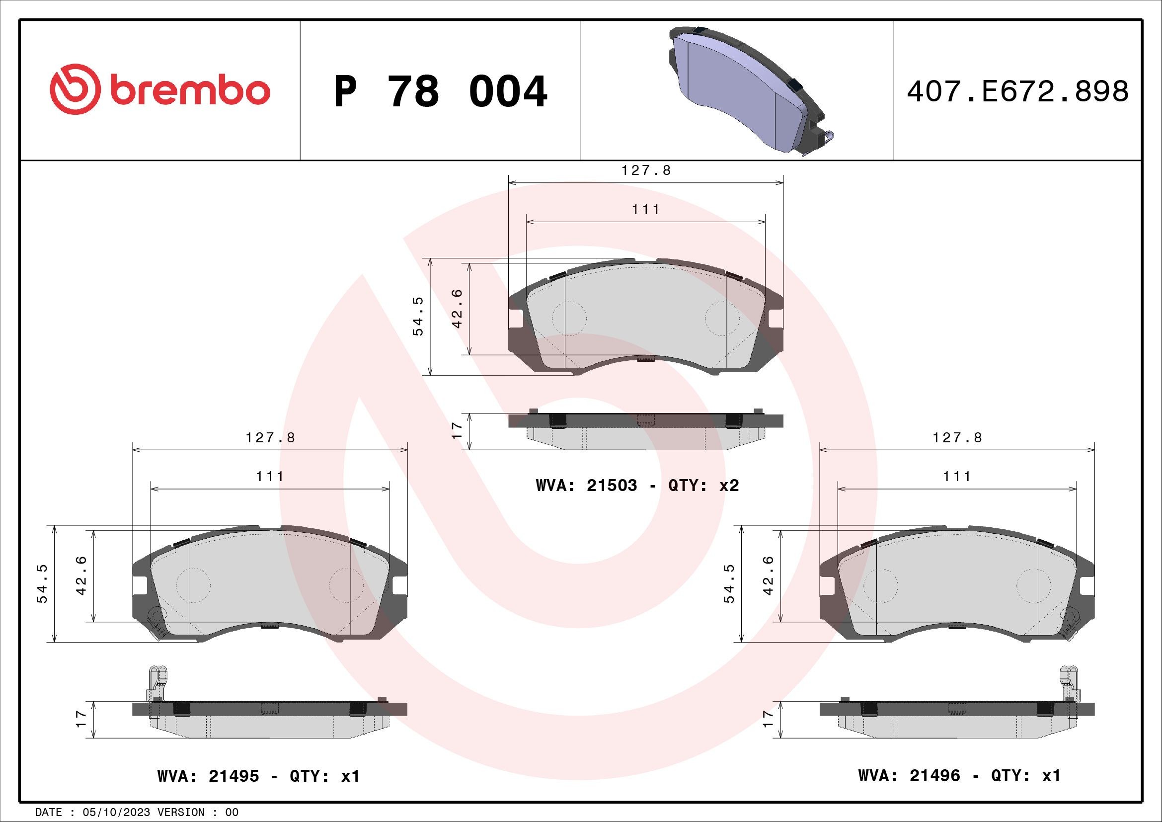 BREMBO P 78 004: Piduriklotsid PRIME LINE ilma lisavarustuseta, koos kokkusurumisvastase plekiga