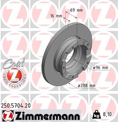 ZIMMERMANN 250.5704.20: Piduriketas COAT Z Ø: 288mm, täis, Ø: 288mm, kaetud, koos ABS-andurirõngaga, ilma rattakeskmeta, ilma rattakinnituspoltideta