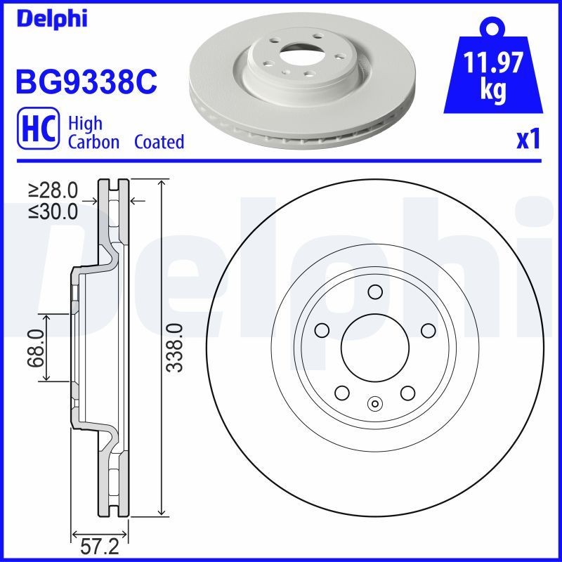 DELPHI BG9338C: Piduriketas Ø: 338mm, õhutusega, Ø: 338mm, kaetud