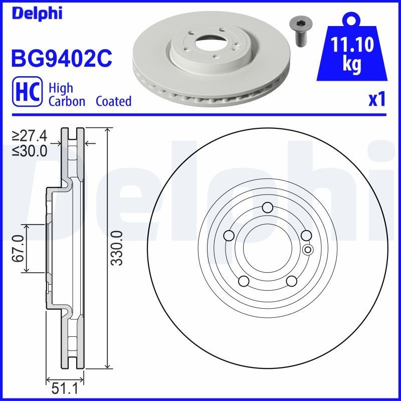 DELPHI BG9402C: Piduriketas Ø: 330mm, õhutusega, Ø: 330mm, kaetud