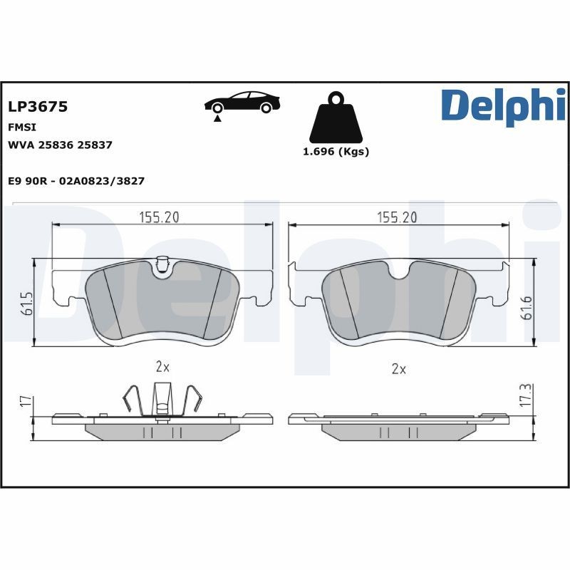 DELPHI LP3675: Piduriklotsid ilma lisavarustuseta, koos kokkusurumisvastase plekiga