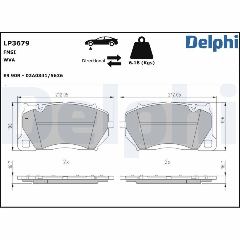 DELPHI LP3679: Plăcuțe de frână fara accesorii, cu tabla anti scartait