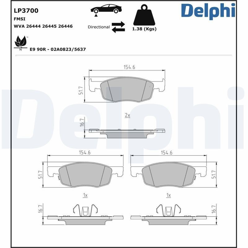 DELPHI LP3700: Piduriklotsid ilma lisavarustuseta, koos kokkusurumisvastase plekiga