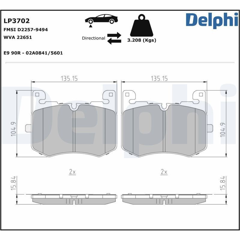 DELPHI LP3702: Kit pastiglie freni senza accessori, con lamierino anticigolío