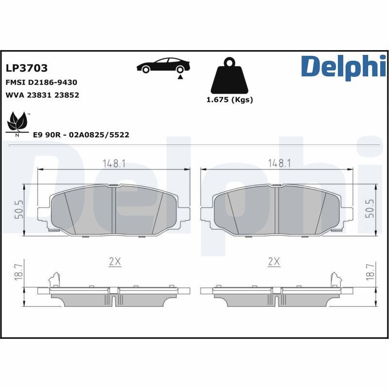 DELPHI LP3703: Piduriklotsid ilma lisavarustuseta, koos kokkusurumisvastase plekiga
