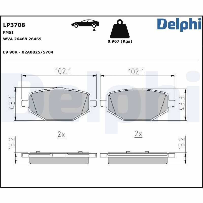 DELPHI LP3708: Piduriklotsid ilma lisavarustuseta, koos kokkusurumisvastase plekiga