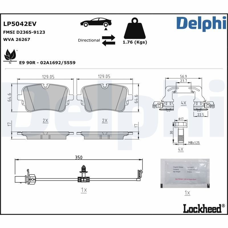 DELPHI LP5042EV: Piduriklotsid koos lisadega, koos kokkusurumisvastase plekiga