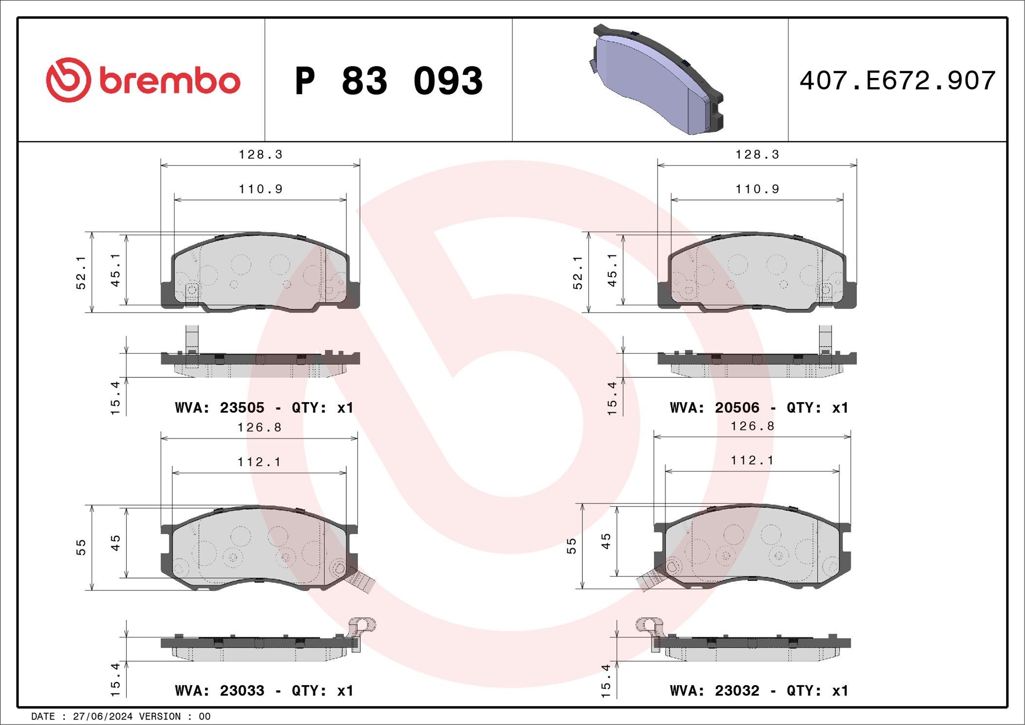 BREMBO P 83 093: Piduriklotsid PRIME LINE ilma lisavarustuseta, koos kokkusurumisvastase plekiga