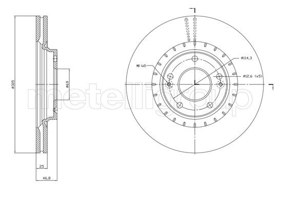 METELLI 23-1818C: Disc de frână Ř: 305,0mm, ventilat, Ř: 305,0mm, lacuit
