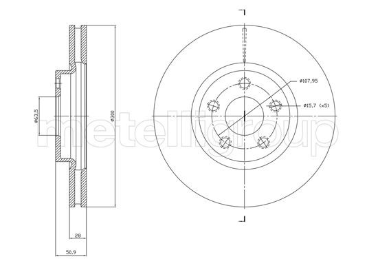 METELLI 23-1834C: Disco freno Ø: 300,0mm, ventilato, Ø: 300,0mm, verniciato