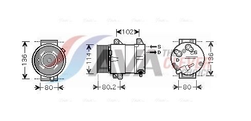 AVA COOLING SYSTEMS RTAK381: Compresor AC ** CLEVER FIT ** cu elei compresor-PAG, cu ambreiaj magnetic, fara dioda