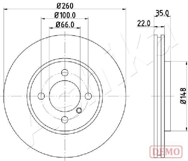 ASHIKA 60-00-0158C: Disc de frână punte fata, Ř: 260mm, ventilat, Ř: 260mm, lacuit