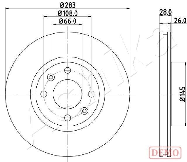 ASHIKA 60-00-0627C: Piduriketas Esisild, Ø: 283mm, õhutusega, Ø: 283mm, värvitud