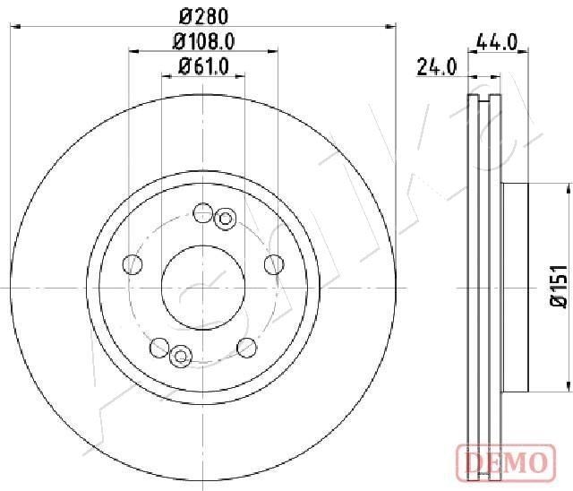 ASHIKA 60-00-0710C: Bromsskiva framaxel, Ø: 280mm, externt ventilerad, ventilerad, Ø: 280mm, belagd, lackerad, utan hjulvnav, utan hjulbultar