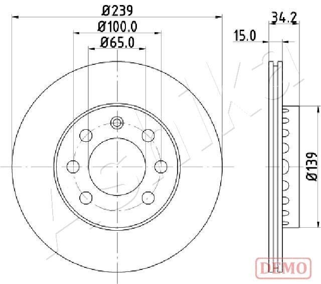 ASHIKA 60-00-0904C: Piduriketas Ø: 239mm, õhutusega, Ø: 239mm, värvitud