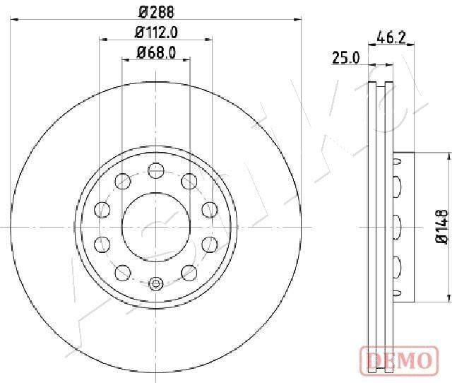 ASHIKA 60-00-0910C: Disc de frână punte fata, Ř: 288mm, ventilat, Ř: 288mm, lacuit