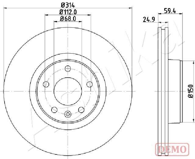 ASHIKA 60-00-0927C: Disc de frână Ř: 314mm, ventilat, Ř: 314mm, lacuit