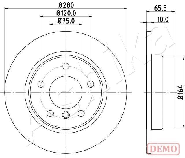 ASHIKA 61-00-0100C: Disc de frână puntea spate, Ř: 280mm, plin, Ř: 280mm, lacuit