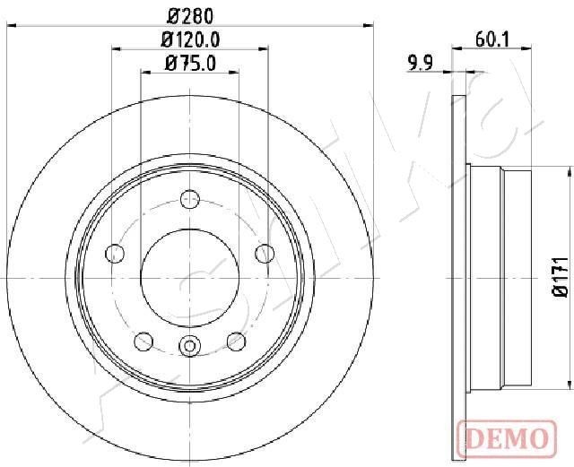 ASHIKA 61-00-0107C: Piduriketas Tagasild, Ø: 280mm, täis, Ø: 280mm, värvitud