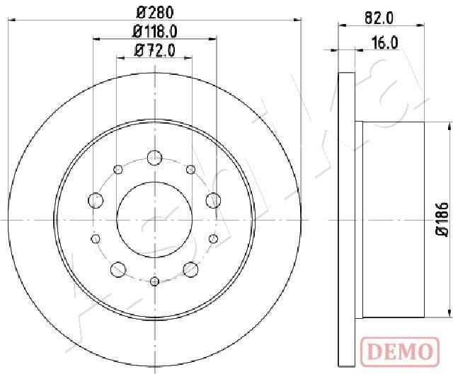 ASHIKA 61-00-0216C: Piduriketas Tagasild, Ø: 280mm, täis, Ø: 280mm, värvitud