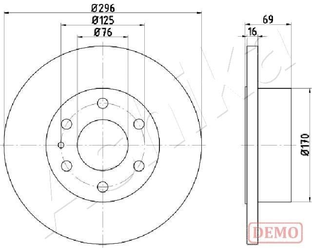 ASHIKA 61-00-0225C: Piduriketas Tagasild, Ø: 296mm, täis, Ø: 296mm, värvitud