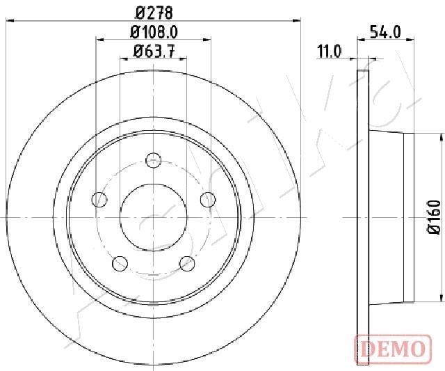 ASHIKA 61-00-0311C: Piduriketas Ø: 278mm, täis, Ø: 278mm, värvitud
